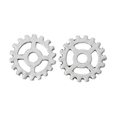 Металлическая шестеренка, цвет античное серебро, диаметр 15 мм, 1 шт.