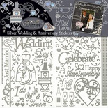 Набір наліпок - висічок HOTP - Wedding & Anniversary Scrapbooking Dazzles Silver, 3 аркуші розміром 15х22,5см, 138 штук