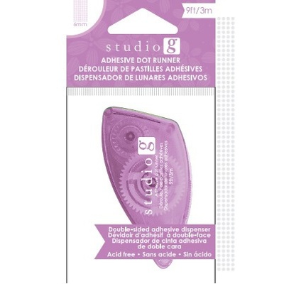 Двусторонний скотч в диспенсере Studio G, цвет диспенсера розовый, нанесение точками