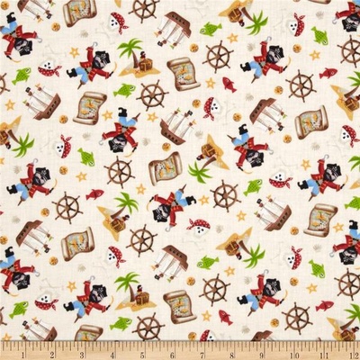 Тканина 100% бавовна - Піратські малюнки на кремовому, 45x55см