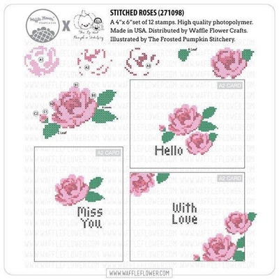 Силиконовый штамп от Waffle Flower - Stitched Roses Stamp Set