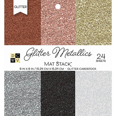 Набір кардстоку DCWV Glitter Metallics Solid, 15х15см, 24 аркуші, з глітером