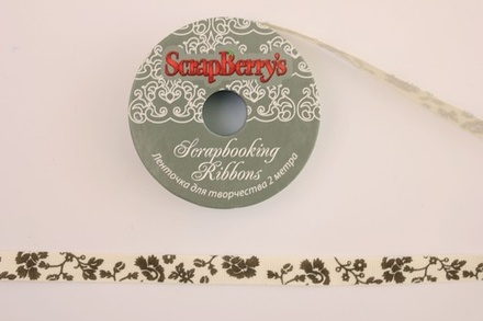 Лента с коричневым принтом от Scrapberry's - БЕЖЕВАЯ,  1см, 2м