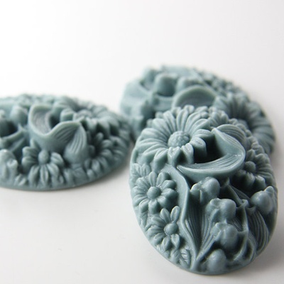 Кабашон "Квітка", колір сірий, розмір 41x32 мм, 1шт.