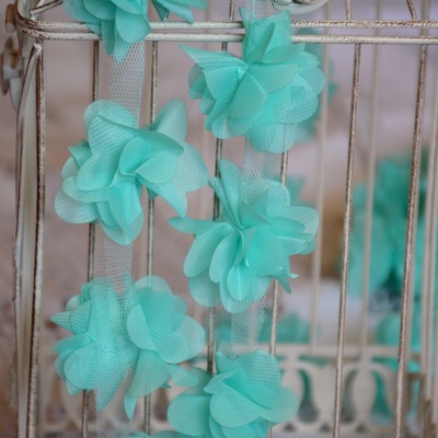 Лента с цветами из шифона, цвет мятный, 6 цветков