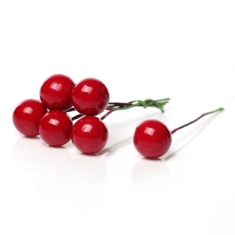 Ягоди круглі на ніжці, червоні, 6.0 см 12 мм, 10 шт.