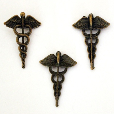 Металлическое украшение "Кадуцей - жезл Гермеса", 21х31 мм, 1 шт.