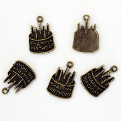 Металева прикраса "Тортик, З Днем народження", 22x15 мм, 1 шт.