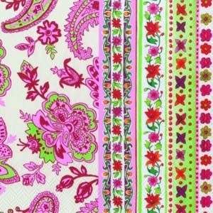 Серветка для декупажу "Квіти і візерунки", колір фону: біло - рожевий, розмір: 33x33 см