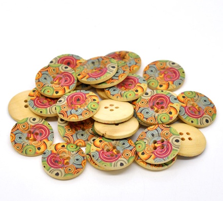 Деревʼяна ґудзик Multicolor B12738, діаметр 25 мм, 1 шт.