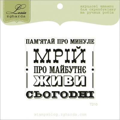 Акриловый штамп Lesia Zgharda T210 Пам'ятай про минуле, мрій про майбутнє, живи сьогодні, размер 5,7х5 см.