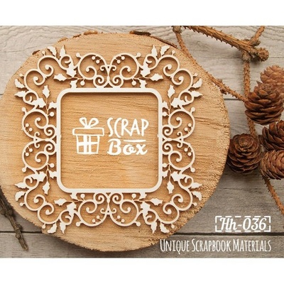Чипборд ScrapBox - Ажурна новорічна рамка з гостролистом Hh-036