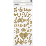 Стікери з золотим глітером від Crate Paper - Shine Thickers Stickers- Beautiful Words & Icons/Gold Glitter, 79 шт.