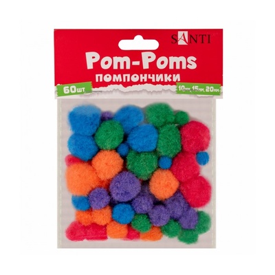 Помпони SANTI кольорові (d 10мм 15мм 20мм) 60 шт.
