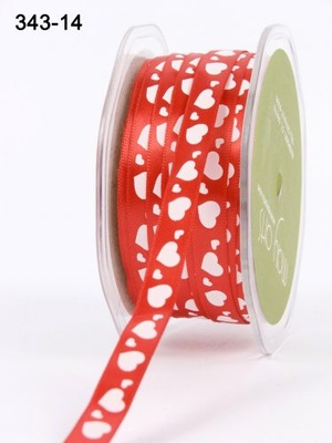 Стрічка Satin/Hearts - Red/White Hearts, колір червоний, ширина 9 мм, довжина 90 см
