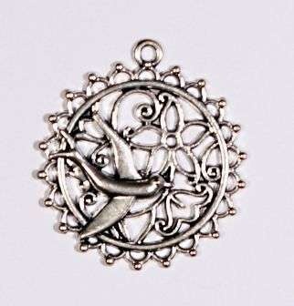 Металева підвіска від ScrapBerryʼs - Пташка в колі, 32,2x29мм, 10 шт.