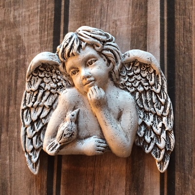 Гипсовое украшение "Ангел с птичкой", с патенированием, от Е.В.A, 5х5см, 1 шт.