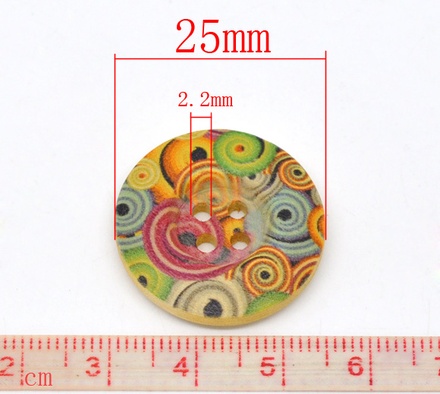 Деревʼяна ґудзик Multicolor B12738, діаметр 25 мм, 1 шт.