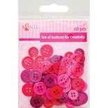 Набір ґудзиків для творчості, пластик, 11м і 14мм, 3 цв., 60шт./уп., рожевий, ТМ Santi