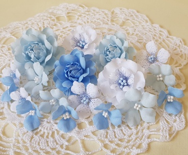 Набір квітів з тканини (18 шт.), блакитний, 2,5 см - 5 см