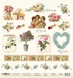 Аркуш односторонній, Mona Design - Аркуш з карточками "Почитові картинки", 30,5x30,5см, 200 г/м²