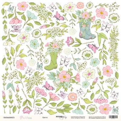 Аркуш одностороннього паперу для вирізання від Scrapmir - Квіти — колекція «Pur Pur», 30x30 см