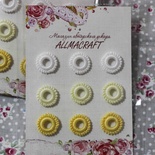 Декоративные вязаные колечки - в наборе от Allmacraft, белый, лимонный, желтый: 9 шт.