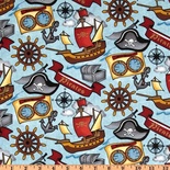 Тканина 100% бавовна - Піратські атрибути на блакитному, 45x55см