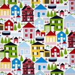 Тканина 100% бавовна - Веселі будиночки, 45x55см