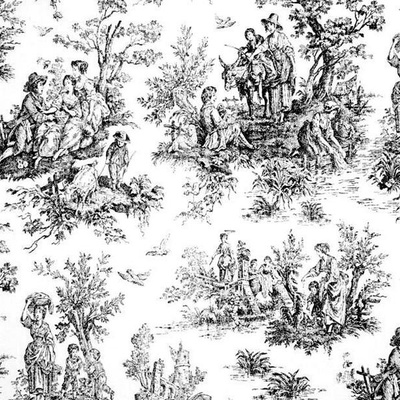 Ткань 100% хлопок - Пастораль черно-белая, 45х65 см