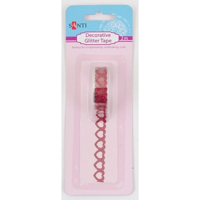 Лента самоклеющаяся блестящая Сердечки красная, 2 м, ТМ Santi