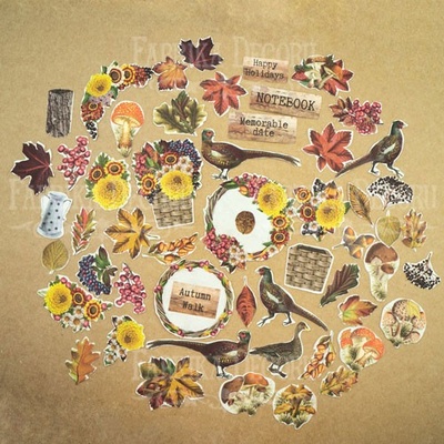 Набір висічок для скрапбукінгу, колекція Winter botanical diary 72 шт., ТМ Фабрика Декору