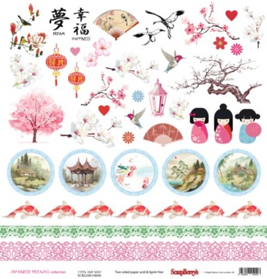 Бумага для скрапбукинга от ScrapBerry's - Страна восходящего солнца - Мгновение времени, 30,5х30,5 см, 190 гр/м, двусторонняя, 1 лист