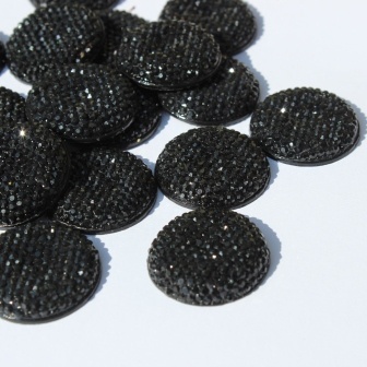 Кабашон зі стразами, колір чорний, 24x6мм, 1 шт.