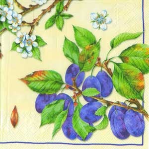 Серветка для декупажу "Гілки стиглої сливи і квітучі гілки", колір фону: кремовий, розмір: 33x33 см