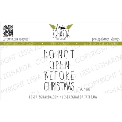 Акриловий штамп Lesia Zgharda TA166 Do not open before Christmas, розмір 2.2х3 см