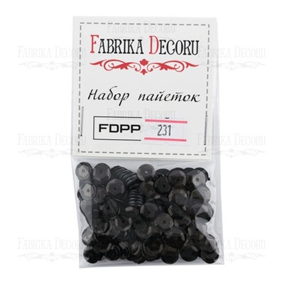Набір паєток - 231, розмір 8 мм, кружочки, колір чорний, ТМ Фабрика Декору