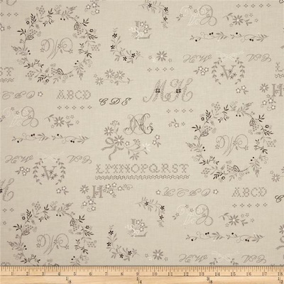 Ткань 100% хлопок - Узоры с вензелями на бело-кремовом, 45х55 см