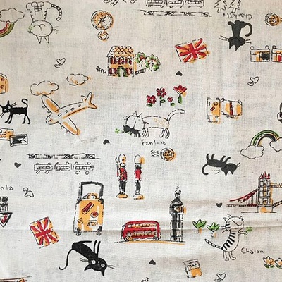 Тканина для рукоділля від Hobby&You, 50x50cм (Льон з принтом) -Коти