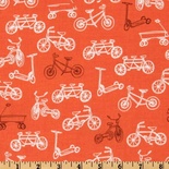 Тканина 100% бавовна - Велосипеди на помаранчевому, 45x55см