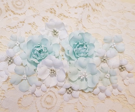 Набір квітів з тканини, світло м'ятний, 1,5 см - 5 см (18 шт.)