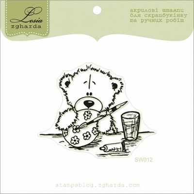 Акриловий штамп Lesia Zgharda Ведмедик малює писанку SW012, 5,9*4,8cм