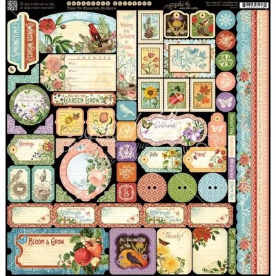 ЦЕНА СНИЖЕНА! Лист наклеек Graphic 45 - Time to Flourish - Decorative Sticker