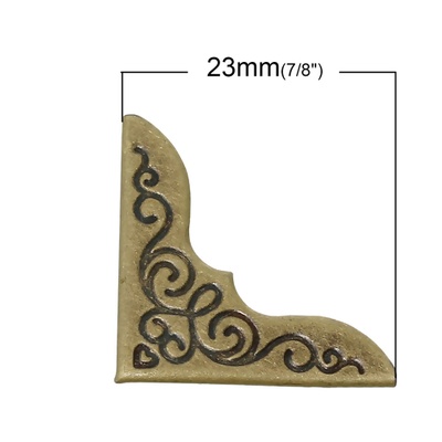 Металлические уголки для альбомов, 23х23 мм, античная бронза, 4 шт.