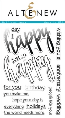Набор штампов от Altenew - Halftone Happy - Надписи "Happy"