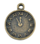 Металева прикраса "Годинник", антична бронза, розмір 16x13 мм, 1 шт