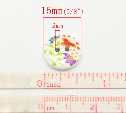 Дерев’яний ґудзик Multicolor Flower B17604, діаметр 15 мм, 1 шт.