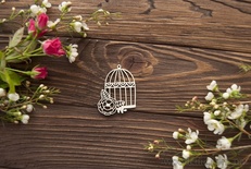 Чипборд від WOODchic - "Клітка для пташки з квіткою", 4х6 см