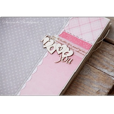 Чипборд Scrapiniec - Напис з серцями I love you, 6