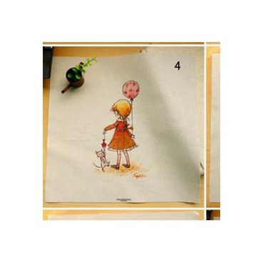 Картинки на льне - Девочка с птицами на руке, арт.0149 - №6, 30х30 см